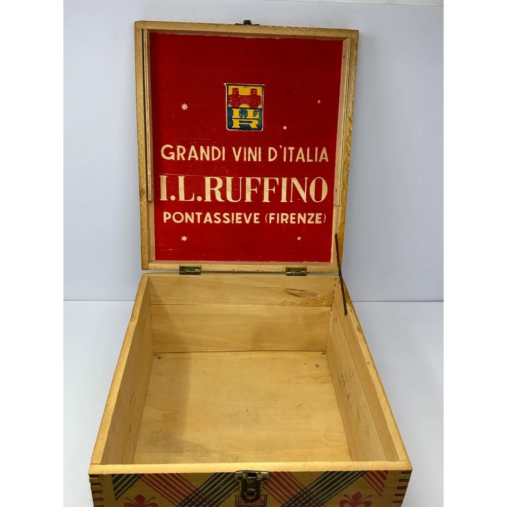 Vtg I.L. Ruffino Pontassieve Italy Wine Bottle Wood Dovetail Corners Box Empty